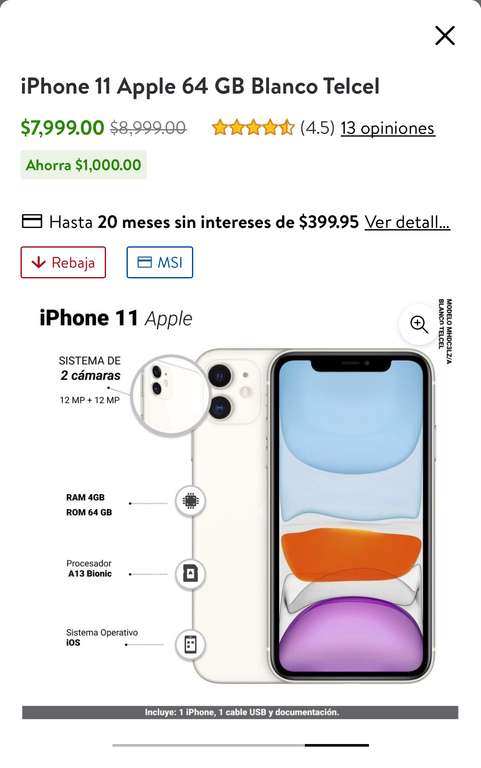Walmart: iPhone 11 64gb $6048.60 NUEVO