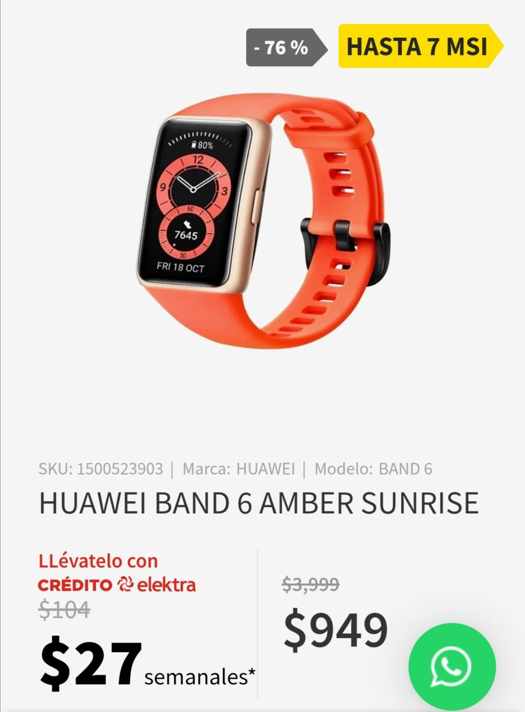 Huawei Band 6 Negro | Accesorios para celulares | Elektra