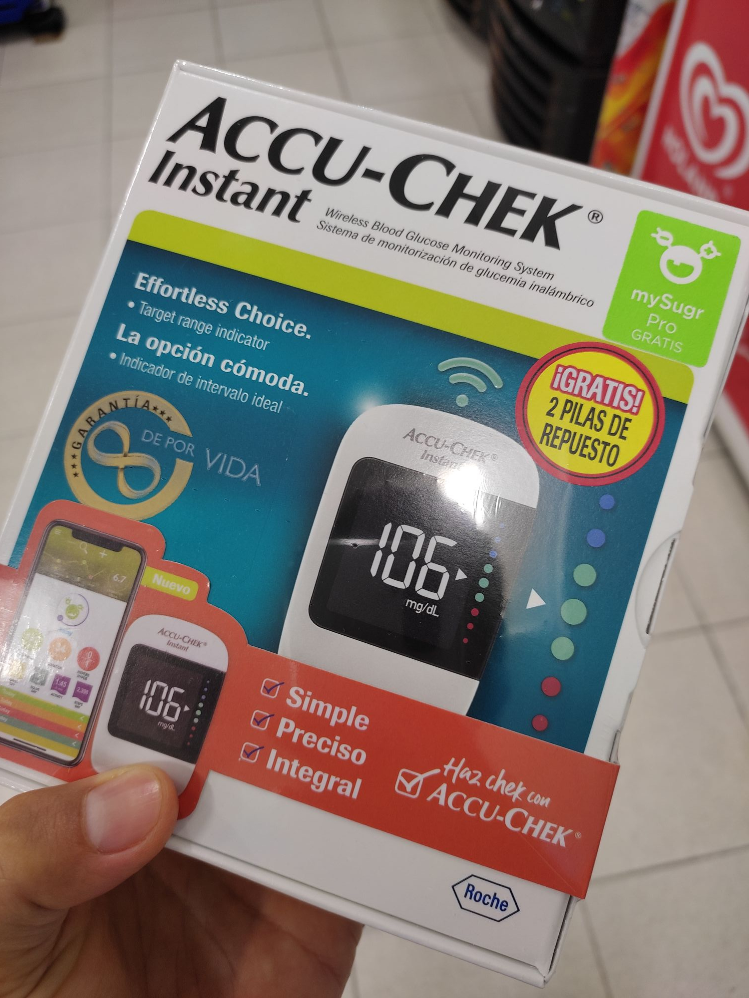 Farmacias del Ahorro Campeche: Glucómetro Accu-Chek con conexión inalámbrica + APP y 2 Baterías extras Gratis (pagando con MP)