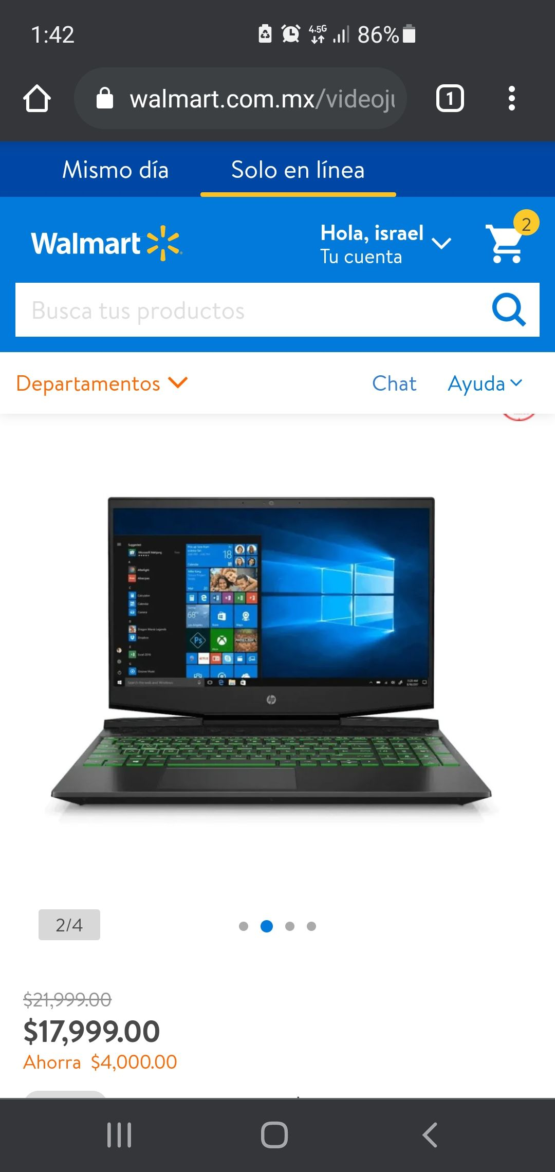 Walmart: Laptop Gaming HP Pavilion 15-DK1042LA Intel Core i5 Gen 10th 8GB RAM 512GB SSD más Office 365 15499 con BBVA$