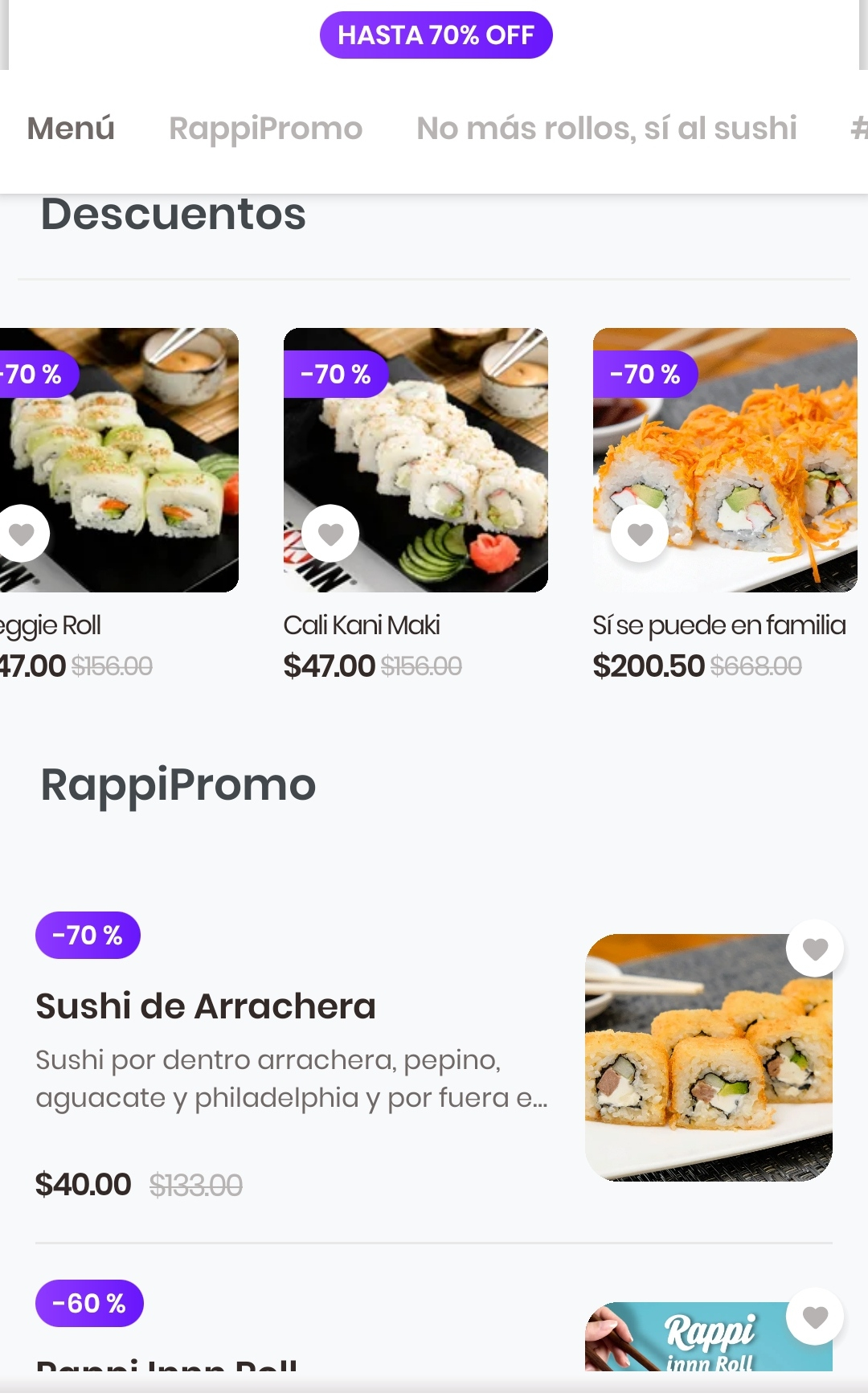 Sushi al 70% Sushi Innn por Rappi