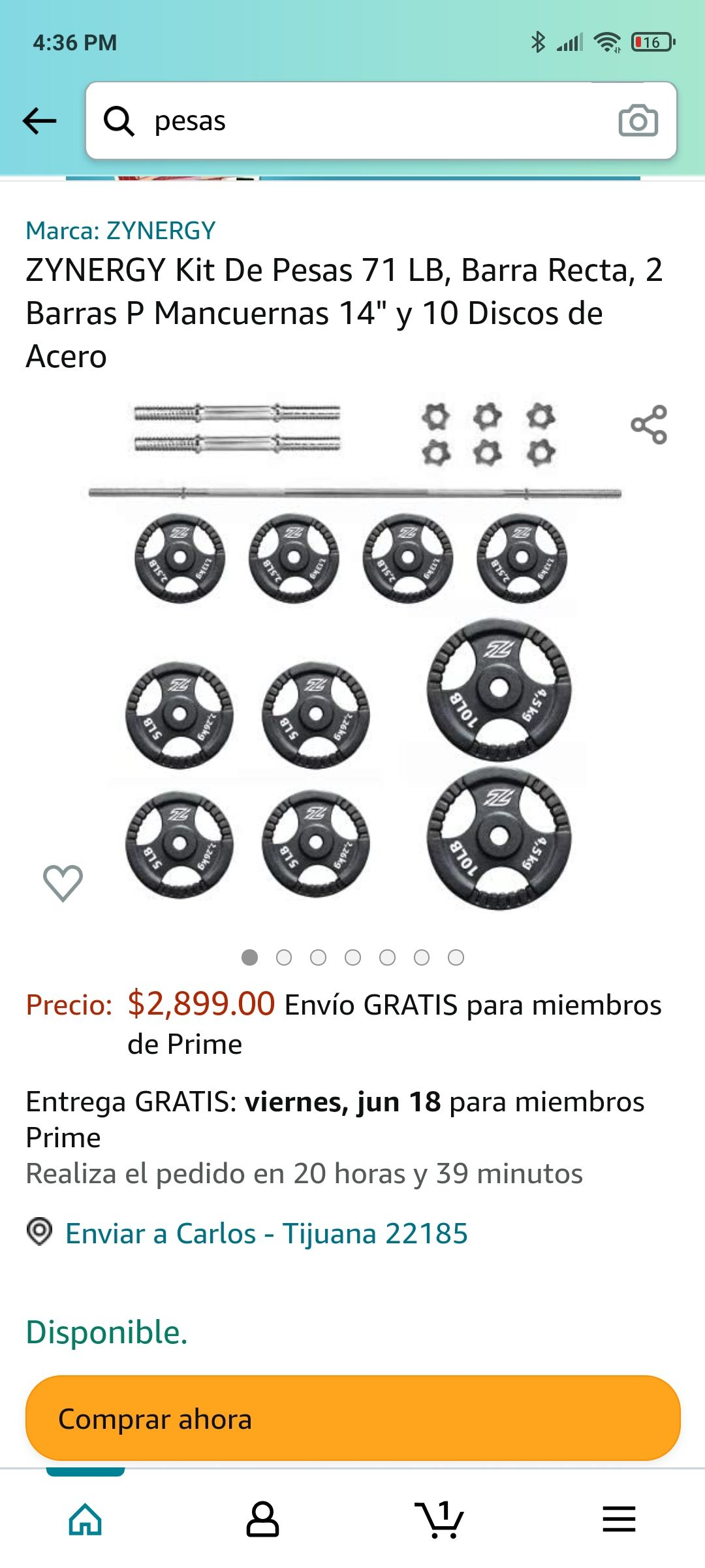 Amazon: Kit de pesas 71 lb para este verano