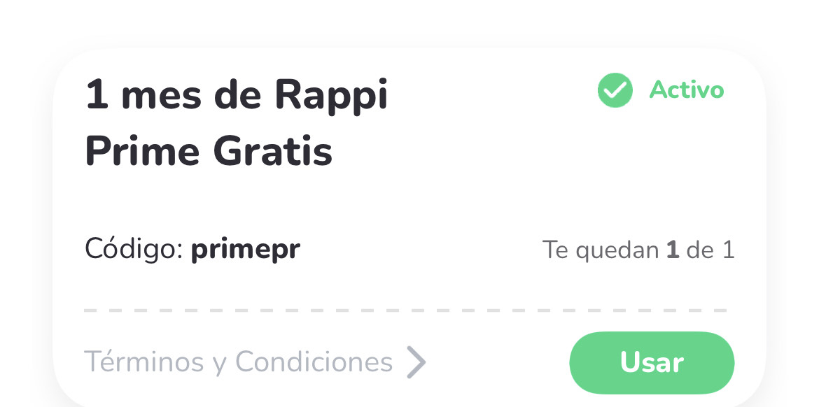 1 mes de Rappi Prime Gratis es acumulable si tiene activo el prime