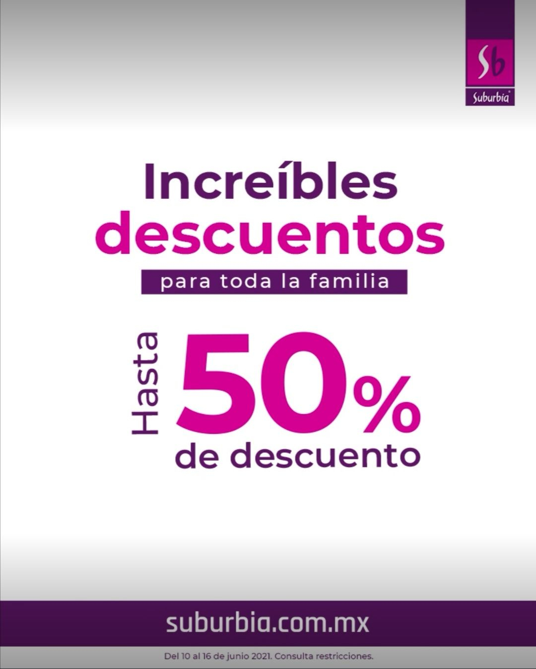 Suburbia: Hasta 50% de descuento en Ropa, zapatos y accesorios para toda la familia + hasta 9 MSI