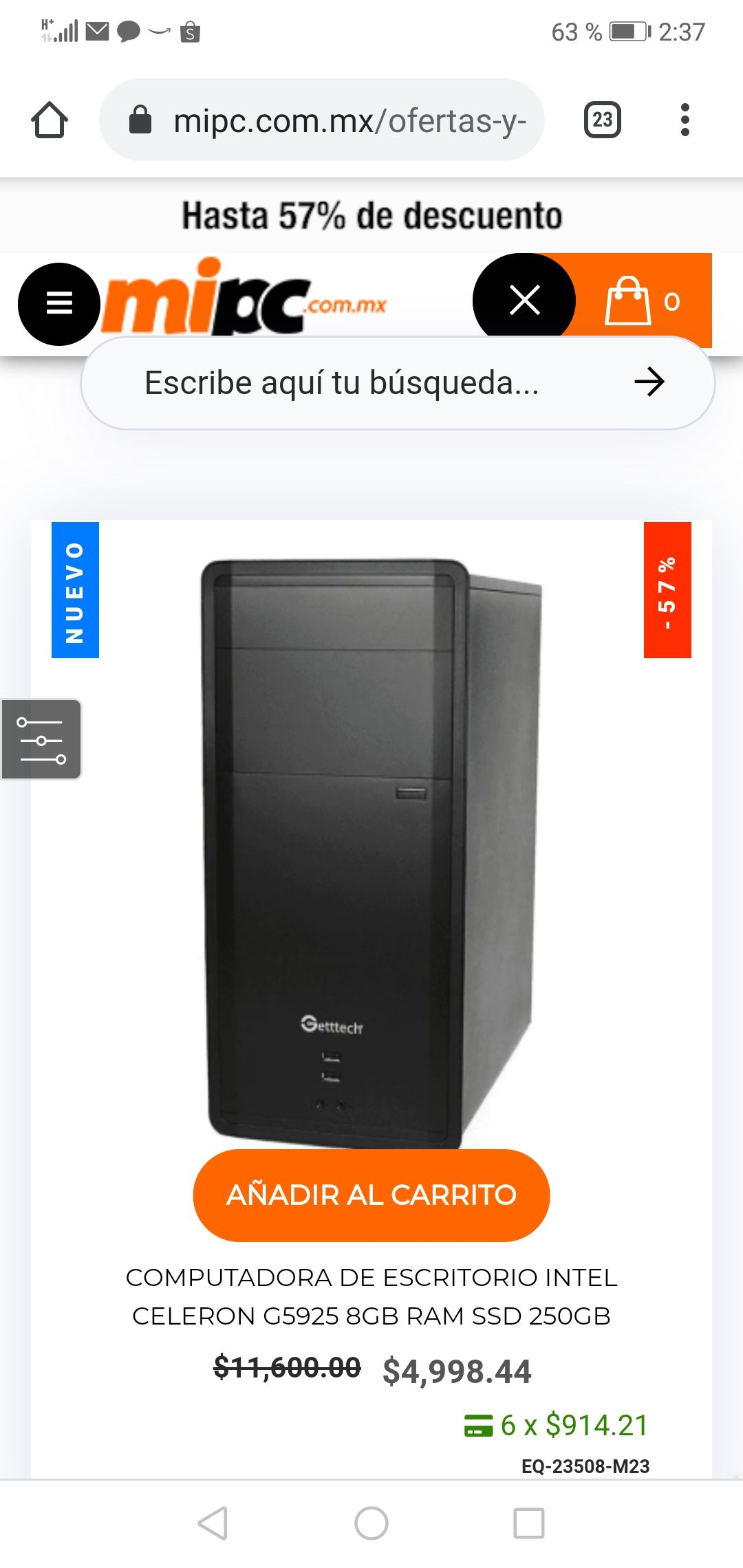 Mi PC: COMPUTADORA DE ESCRITORIO INTEL CELERON G5925 8GB RAM SSD 250GB