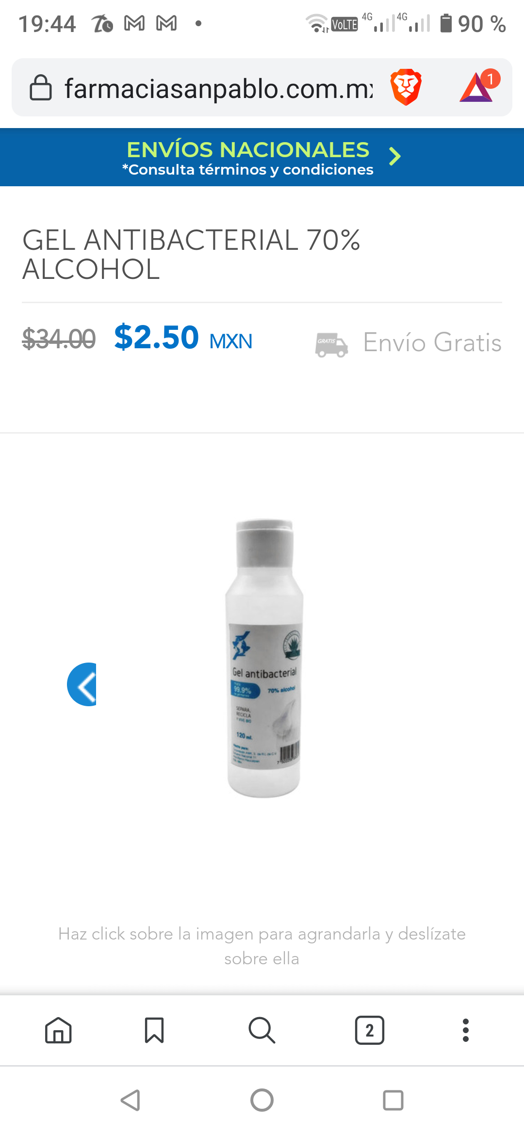 Farmacia San Pablo: Gel antibacterial 70% alcohol