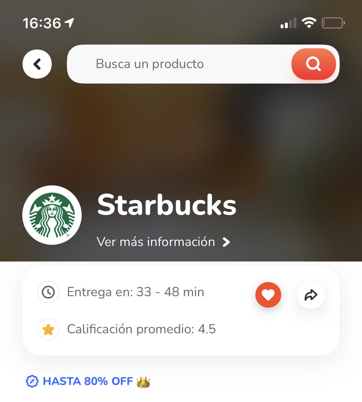 Rappi: Starbucks 80% Off