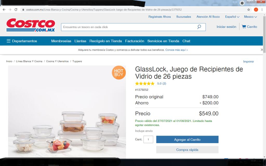 Costco: GlassLock, Juego de Recipientes de Vidrio de 26 piezas